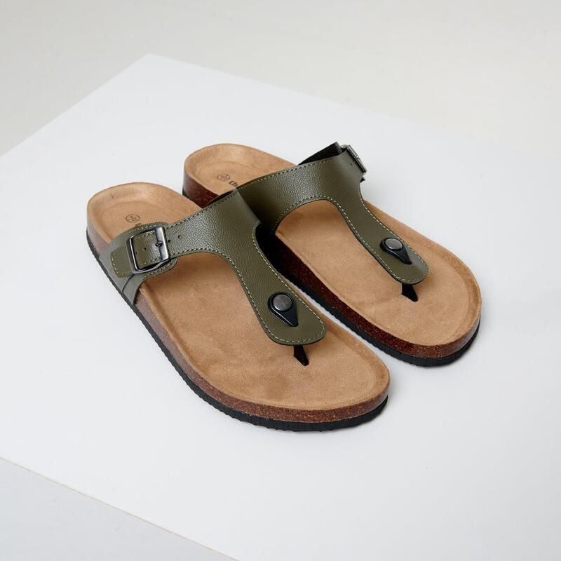 スリードベア メンズ シューズ サンダル レザー フェイクレザー Threadbare Faux Leather Toe Post Sandals Khaki カーキ