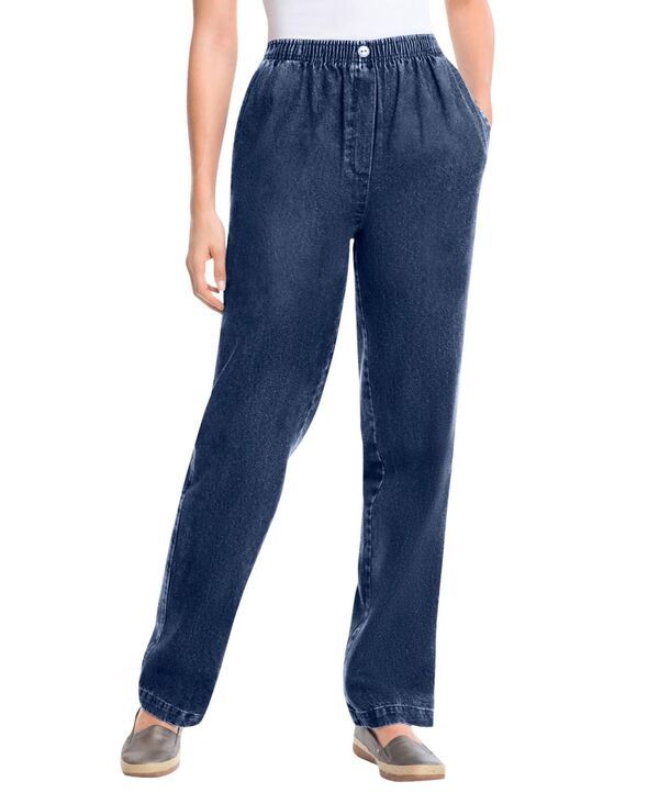 ウーマン ウィズイン レディース ボトムス デニムパンツ コットン ジーンズ Woman Within Womens Within StraightLeg AllCotton Denim PullOn 7Day ElasticWaist Jeans Indig