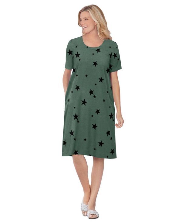 ウーマン ウィズイン レディース トップス ワンピース クルーネック プラスサイズ Tシャツ 半袖 Woman Within Womens Plusize Perfect ShortSleeve Crewneck Tee Dress Pine stars