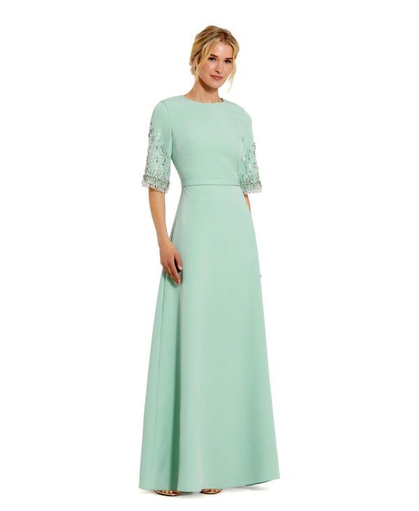 マックダガル レディース トップス ワンピース クレープ A ライン Mac Duggal Womens Beaded 34 Sleeves Crepe A Line Gown Sage セージ