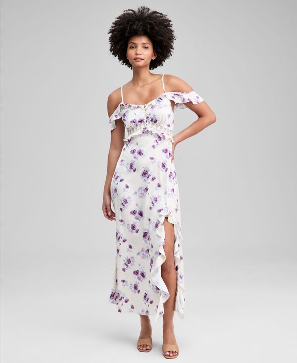 アンドノウディス レディース トップス ワンピース プチ フリル レース And Now This Petite Lace Inset Ruffle Slip Dress Natural Floral Print