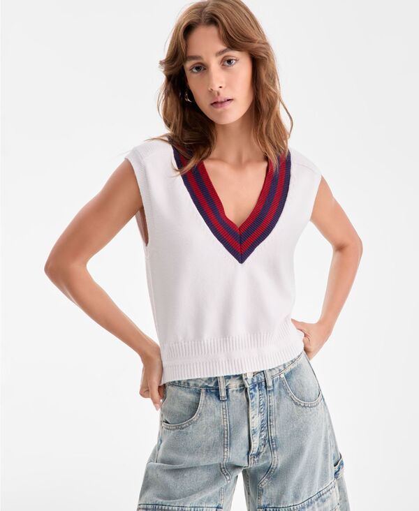 バースリー レディース アウター ニット・セーター Vネック ベスト ノースリーブ Bar III Womensleeveless VNeck Sweater Vest Bright White ホワイト
