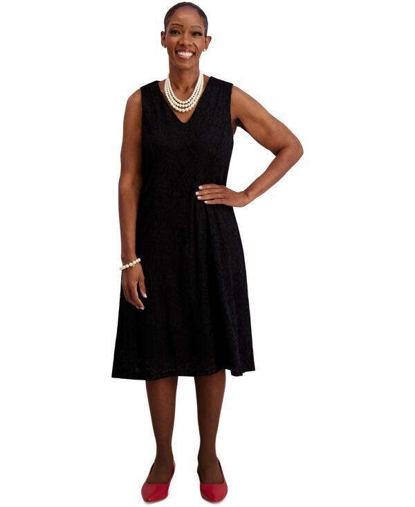カスパール レディース トップス ワンピース プラスサイズ ノースリーブ Kasper Womens Sleeveless Fit Flare Dress Regular Plus Sizes Black ブラック