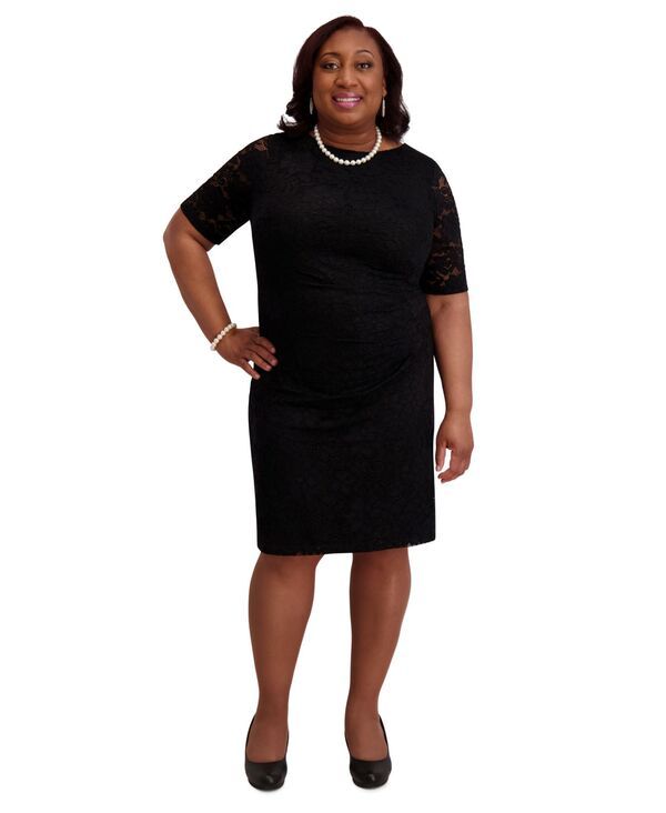 カスパール レディース トップス ワンピース プラスサイズ レース Kasper Womens LaceSleeve Sheath Dress Regular Plus Sizes Black ブラック