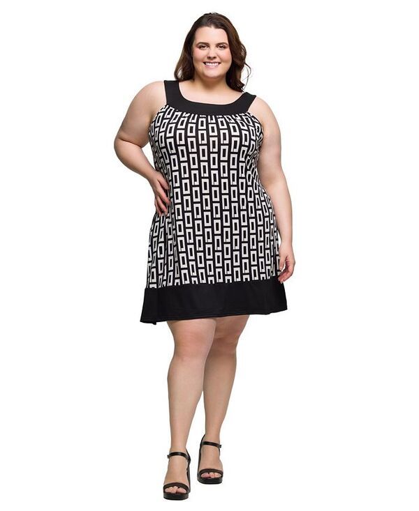 24 セブンコンフォート レディース トップス ワンピース ひざ丈 プラスサイズ ノースリーブ 24seven Comfort Apparel Plus Size Scoop Neck Sleeveless Knee Length Dress Black Mu