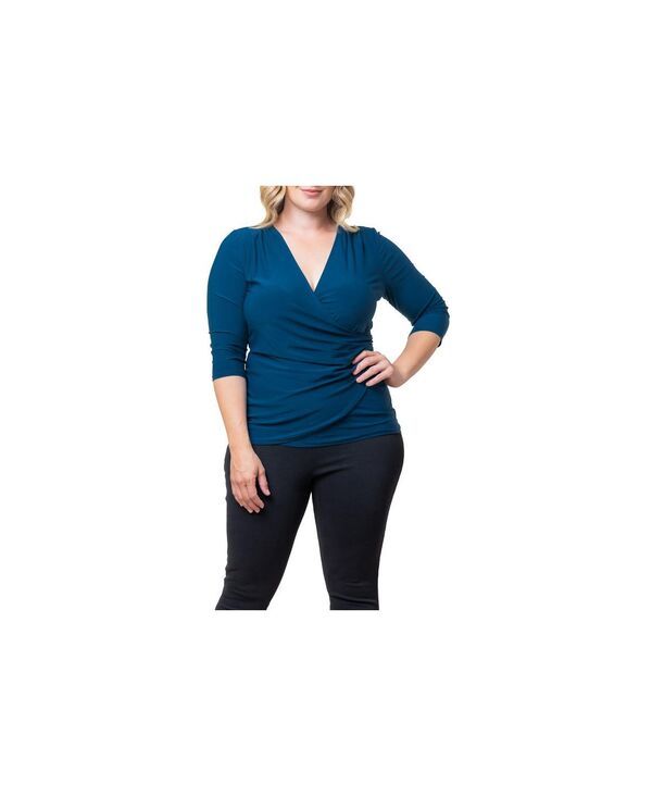 キヨナ レディース トップス シャツ プラスサイズ Kiyonna Plus Size Femme Fatale Faux Wrap Top Aegean blue ブルー