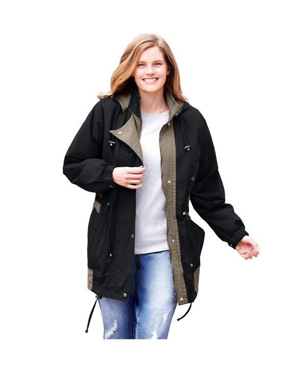 ウーマン ウィズイン レディース アウター ジャケット・ブルゾン プラスサイズ カラーブロック Woman Within Plusize Colorblocked Taslon Anorak Black bark ブラック
