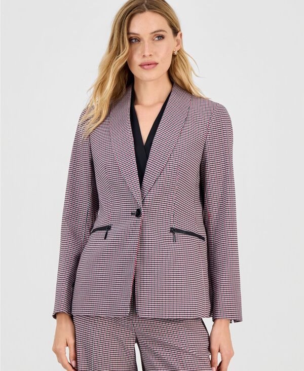 カスパール レディース アウター ジャケット・ブルゾン プチ Kasper Womens Houndstooth OneButton Jacket Regular Petite BlackFired Multi ブラック
