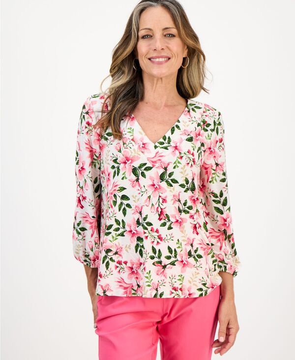ジェイエムコレクション レディース トップス シャツ プチ JM Collection Petite Bethany Bouquet 34Sleeve Jacquard Top Neo Natural