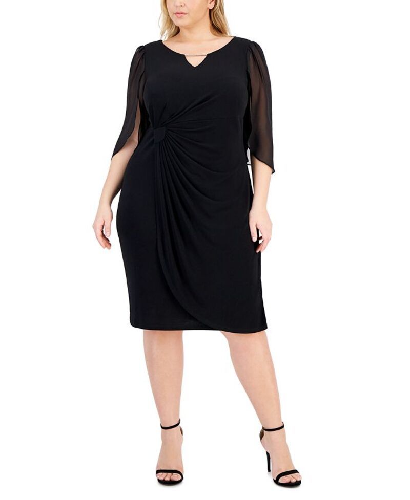 コネクテッド レディース トップス ワンピース プラスサイズ シアー Connected Plus Size SheerSleeve ChainDetail Sheath Dress Black ブラック