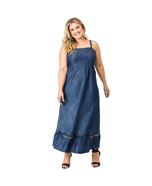 スタンダーズ アンド プラクティス レディース トップス ワンピース マキシワンピース プラスサイズ デニム マキシ Standards Practices Plus Size Womens Straps Denim Tencel Maxi Dress Med