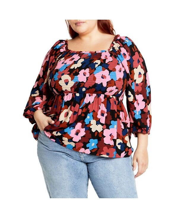 シティーシック レディース トップス シャツ プラスサイズ プリント CITY CHIC Plus Size Poppy Print Top Sugar coated
