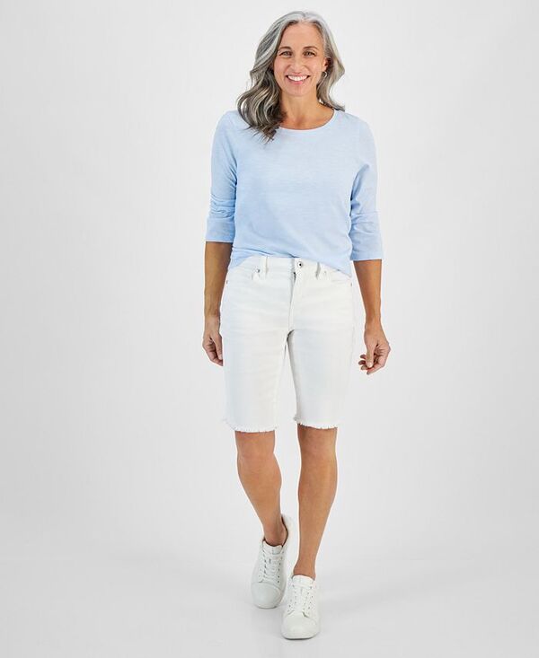 スタイルアンドコー レディース ボトムス ハーフパンツ・ショーツ プチ ショートパンツ デニム Style Co Petite RawEdge Denim Bermuda Shorts Bright White ホワイト