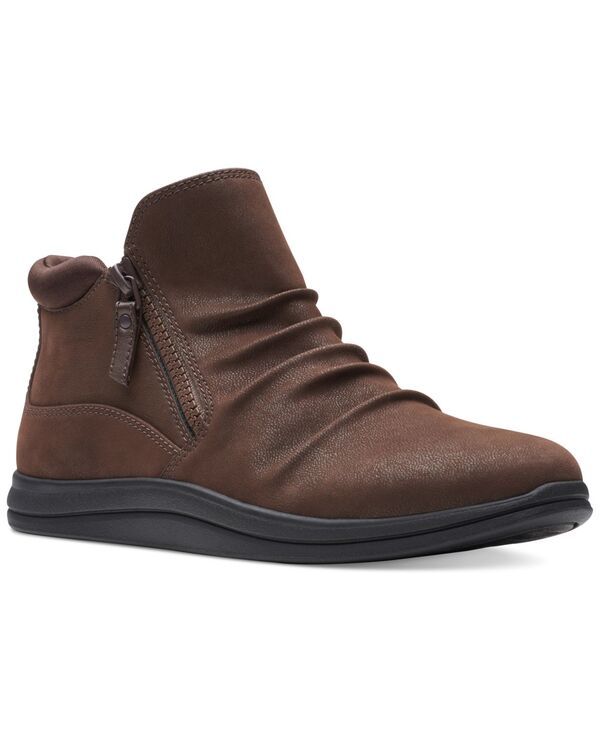 クラークス レディース シューズ ブーツ・レインブーツ ギャザー アンクル Clarks Womens Breeze Range Ruched Ankle Booties Dark Brown ブラウン