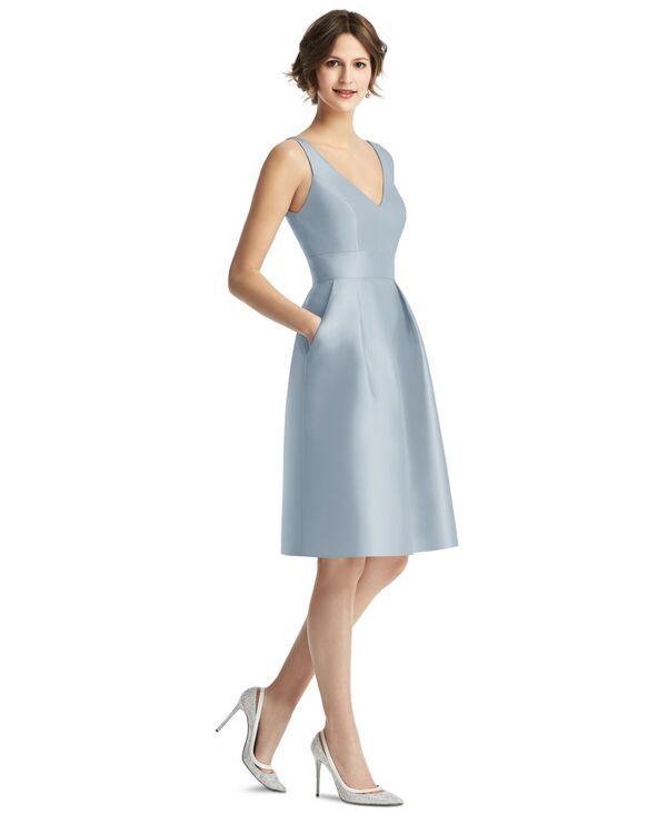 アルフレッド レディース トップス ワンピース プリーツスカート Vネック プリーツ スカート Alfred Sung Womens VNeck Pleated Skirt Cocktail Dress with Pockets Mist