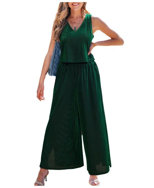 カップシー レディース トップス ジャンプスーツ プリーツ ベルベット ノースリーブ Cupshe Womensleeveless Pleated Velvet Jumpsuit Dark green グリーン