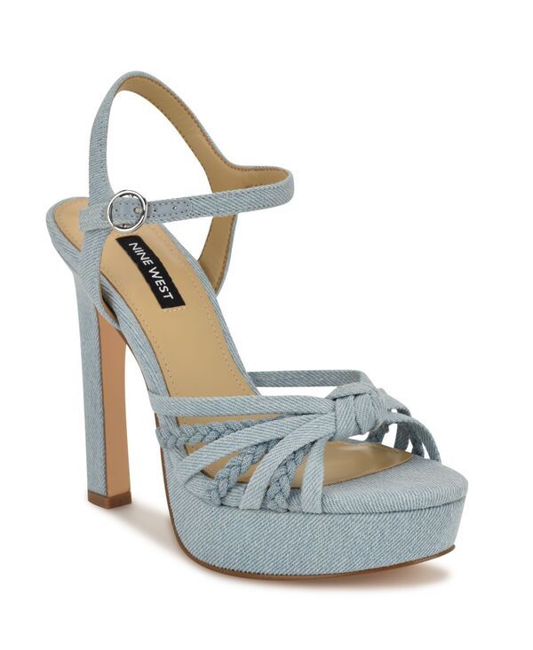 ナインウェスト レディース シューズ サンダル プラットフォーム Nine West Womens Waser Strappy Platform Stiletto Sandals Light Blue Denim デニム