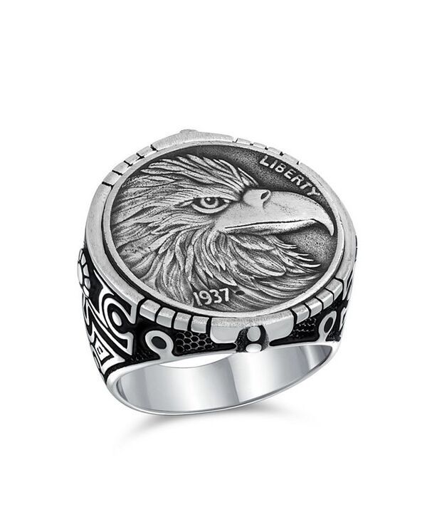 ブリング レディース アクセサリー リング Bling Jewelry Patriotic USA Bird Eagle Head Coin Ring Oxidized 925 Sterling Grey グレー