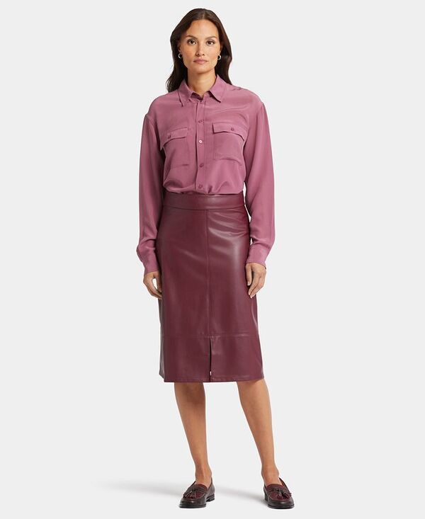 エヌワイディージェイ レディース ボトムス スカート A ライン レザー フェイクレザー NYDJ Womens Faux Leather ALine Skirt Tavern