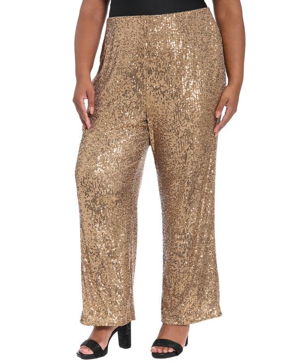 ミューズ レディース トップス ワンピース プラスサイズ パンツ スパンコール Muse Plusize Sequined PullOn Pants Caramel