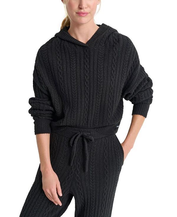 ダナ キャラン ニューヨーク レディース アウター ニット・セーター ニット パーカー DKNY Womens CableKnit Pullover Hoodie Black ブラック