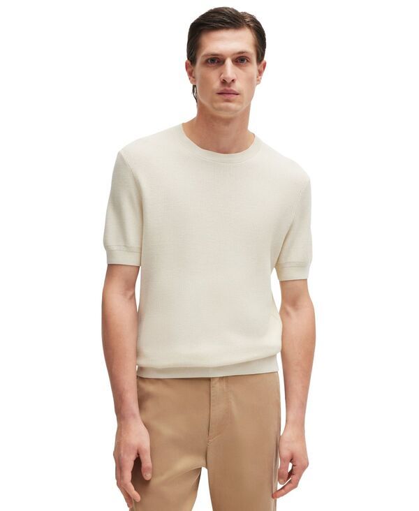 ヒューゴボス メンズ アウター ニット・セーター Hugo Boss Mens RegularFit Short Sleeved Sweater Open White ホワイト