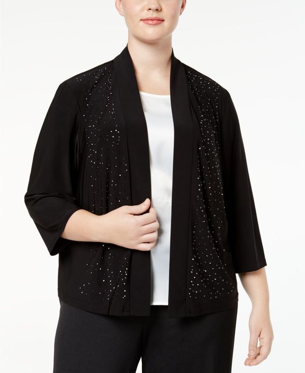 アールアンドエムリチャーズ レディース アウター ニット・セーター プラスサイズ カーディガン R M Richards RM Richards Plus Size Cardigan Beaded Open Front Black ブラック