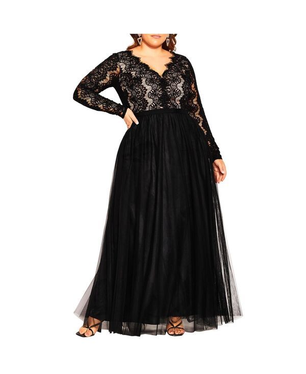 シティーシック レディース トップス ワンピース マキシワンピース プラスサイズ マキシ CITY CHIC Plus Size Rare Beauty Maxi Dress Black ブラック