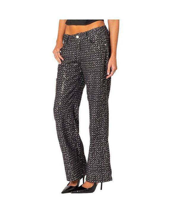 アディクテッド レディース ボトムス デニムパンツ スパンコール ジーンズ Edikted Womens Nyah sequin loose fit jeans Black ブラック 18,091円