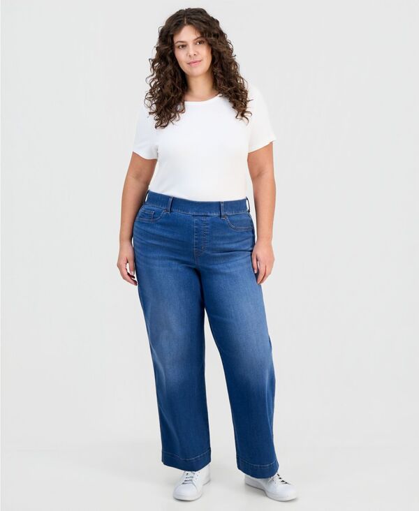 スタイルアンドコー レディース ボトムス デニムパンツ プラスサイズ ジーンズ Style Co Plusize PullOn Shaping HighRise WideLeg Jeansummit Wash