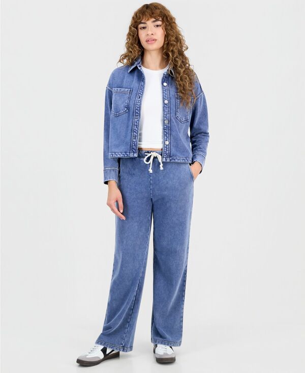 アンドノウディス レディース ボトムス カジュアルパンツ プチ パイル デニム And Now This Petite FauxDenim French Terry WideLeg Pants Denim Blue デニム