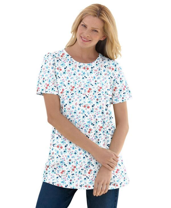 ウーマン ウィズイン レディース トップス シャツ クルーネック プリント 半袖 Woman Within Womens Within Tops Tees Perfect Printed ShortSleeve Crewneck Tee White lovel 6,920円