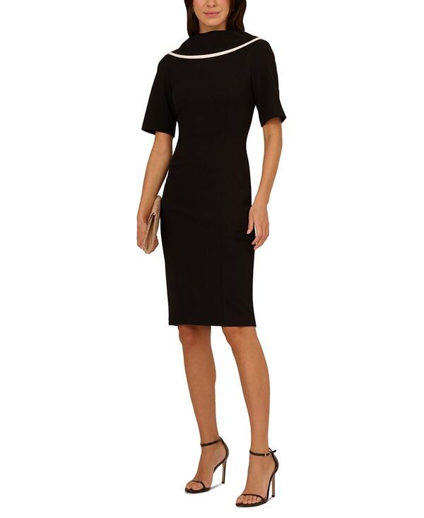 アドリアナ パペル レディース トップス ワンピース Adrianna Papell Womens FoldedNeck VBack Sheath Dress Blackivory アイボリー