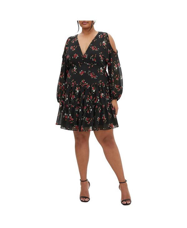 シティーシック レディース トップス ワンピース プラスサイズ プリント CITY CHIC Plus Size Maria Print Dress Dolce ditsy black ブラック