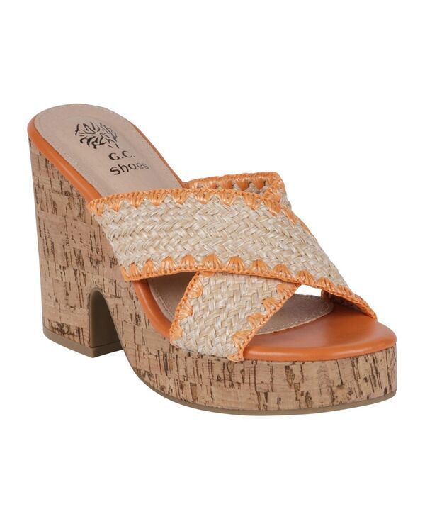 ジーシーシューズ レディース シューズ サンダル プラットフォーム ヒール GC Shoes Womens Elsa Woven Cork Heel Platform Sandals Orange オレンジ