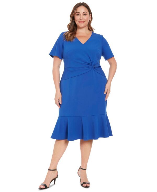 ロンドンタイムス レディース トップス ワンピース プラスサイズ London Times Plus Size TwistFront FlounceHem Dress Cobalt コバルト 16,086円