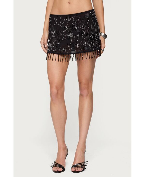 アディクテッド レディース ボトムス スカート ミニ シアー スパンコール フリンジ Edikted Womens Sheer Sequin Bead Fringed Mini Skirt Black ブラック