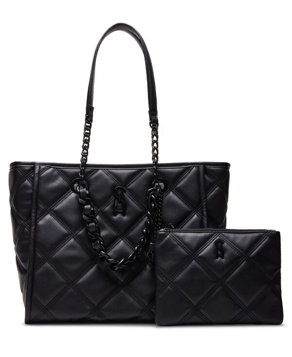 スティーブ マデン レディース バッグ トートバッグ キルティング レザー フェイクレザー Steve Madden Katt Faux Leather Quilted Tote with Pouch Black ブラック