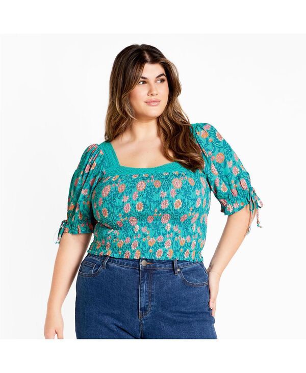 シティーシック レディース トップス シャツ プラスサイズ プリント CITY CHIC Plus Size Aurora Print Top Turquoise ターコイズ