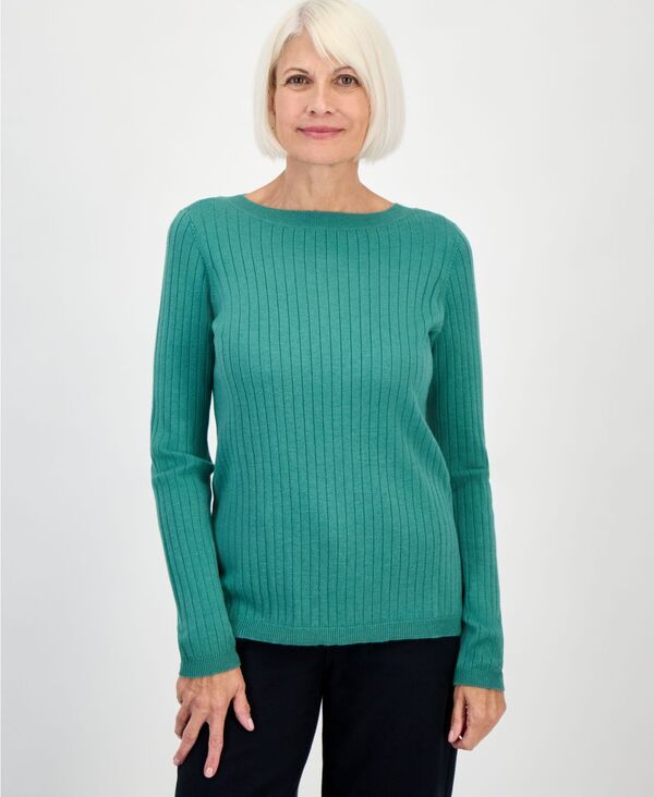 スタイルアンドコー レディース アウター ニット・セーター リブ Style Co Womens Ribbed Boat Neck Tunic Sweater PXS 4X Blue Grass ブルー