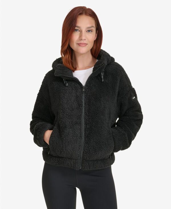 カルバンクライン レディース アウター ジャケット・ブルゾン Calvin Klein Womens Performance Oversized Hooded Sherpa Jacket Black ブラック