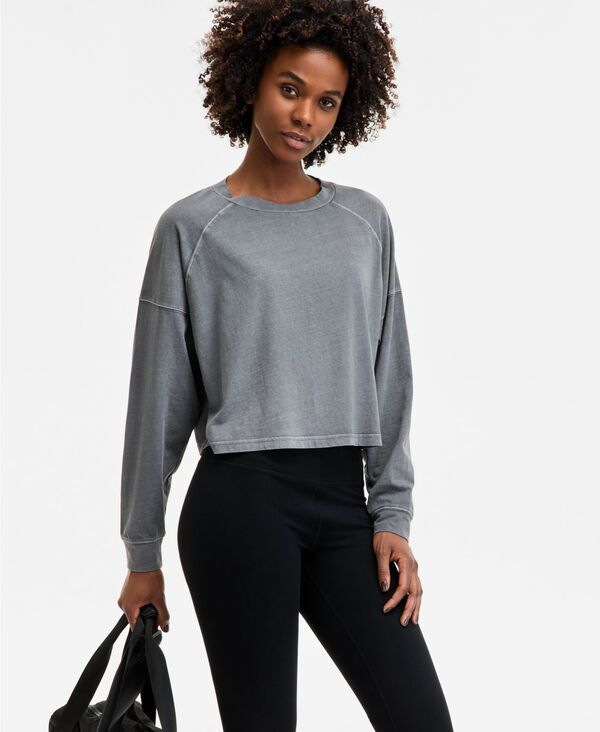 イデオロギー レディース トップス シャツ クロップド 長袖 IDeology Womens Distressed LongSleeve Cropped Top Deep Charcoal チャコール