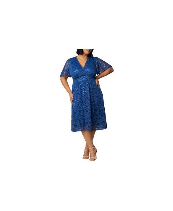 キヨナ レディース トップス ワンピース プラスサイズ スパンコール レース Kiyonna Plus Size Starry Sequin Lace Cocktail Dress Sapphire サファイア