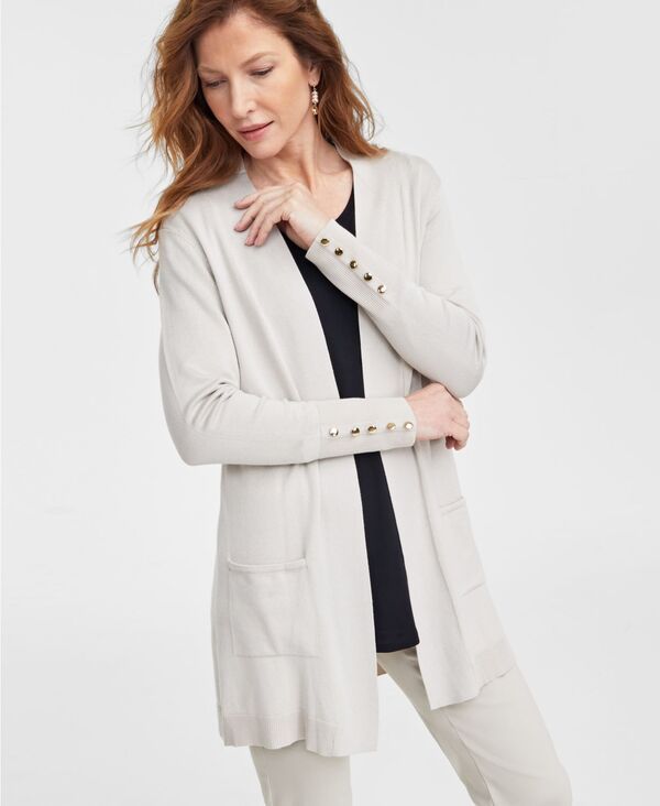ジェイエムコレクション レディース アウター ニット・セーター カーディガン JM Collection Womens ButtonSleeve Flyaway Cardigan PP4X Stonewall