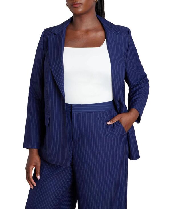 エロクイ レディース アウター ジャケット・ブルゾン プラスサイズ ブレザー ELOQUII Womens Plus Size Pinstripe Blazer Navy pinstripe ネイビー