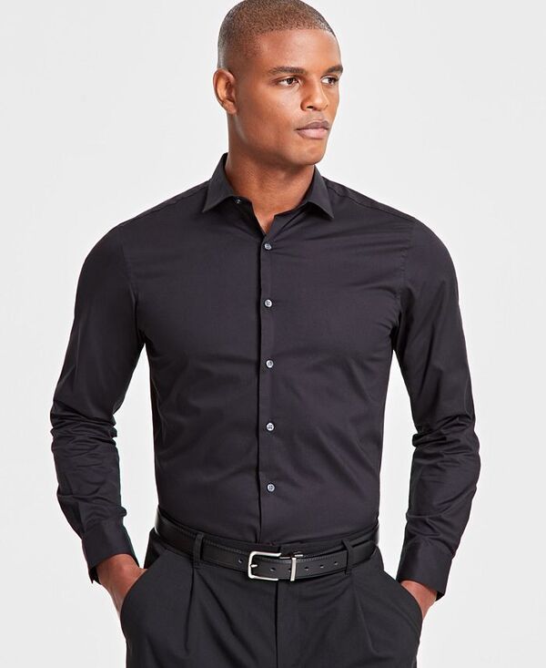 アルファニ メンズ トップス シャツ Alfani Mens SlimFit Solid Dress Shirt Deep Black ブラック