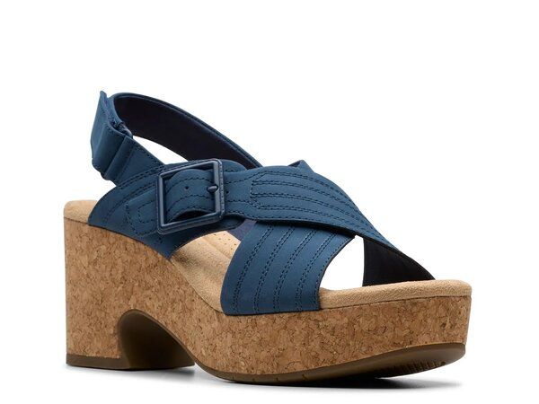 クラークス レディース シューズ サンダル Clarks Nerisa West Wedge Sandal Navy Nubuck ネイビー