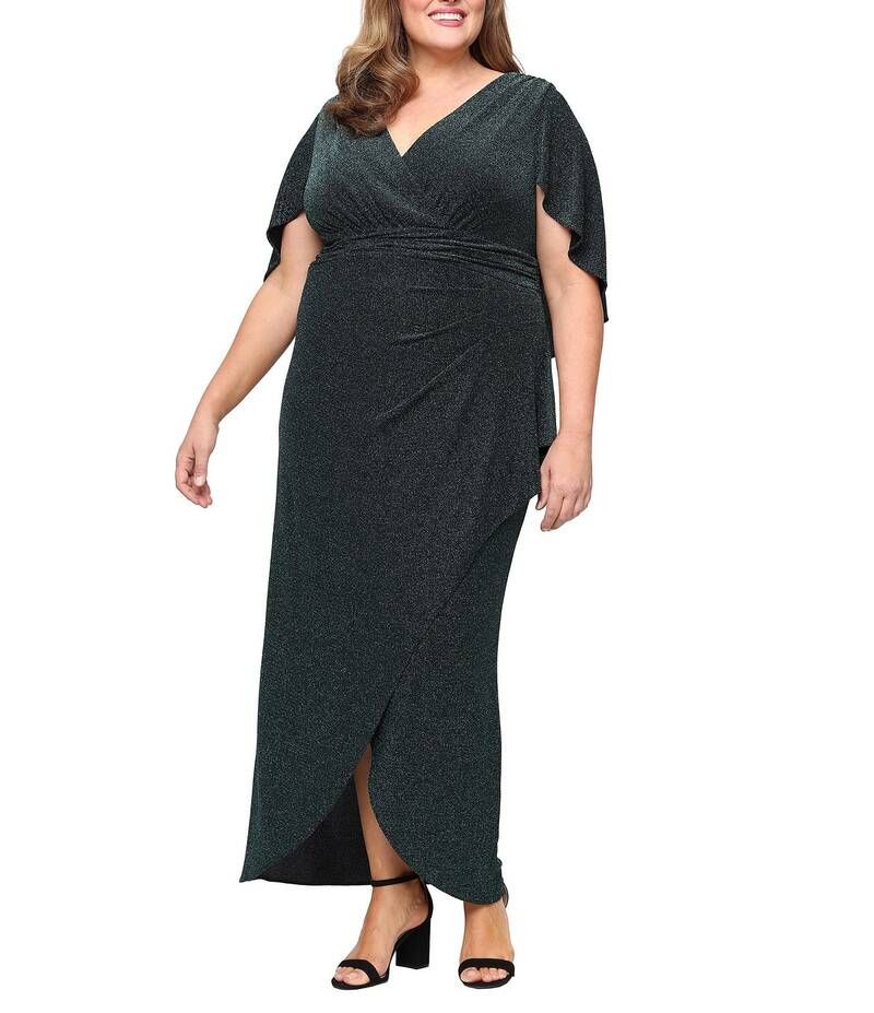イグナイト レディース トップス ワンピース プラスサイズ ギャザー オーバーレイ トール キャップ ケープ ニット Ignite Evenings Plus Size Metallic Knit Surplice Neck Capelet Overlay S