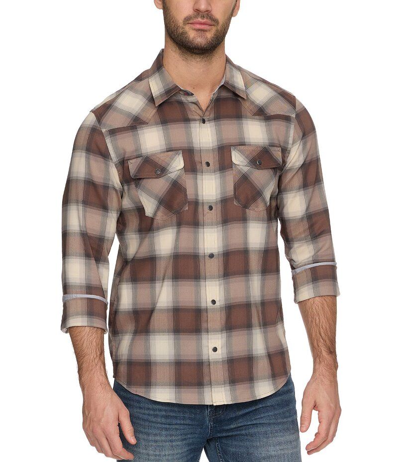 フラッグ アンド アンセム メンズ トップス シャツ Flag and Anthem Topeka MadeFlex UPF Performance Long Sleeve Plaid Western Shirt BrownCream クリーム