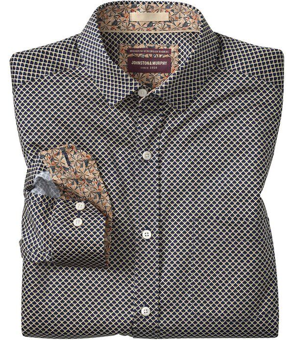 ジョンストンアンドマーフィー メンズ トップス シャツ Johnston Murphy Diamond Grid Long Sleeve Woven Shirt Black Diamond Grid ブラック
